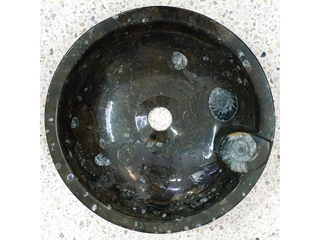 Photo Vasques bol avec et sans trou central en marbre fossilifère préhistorique image 5/6