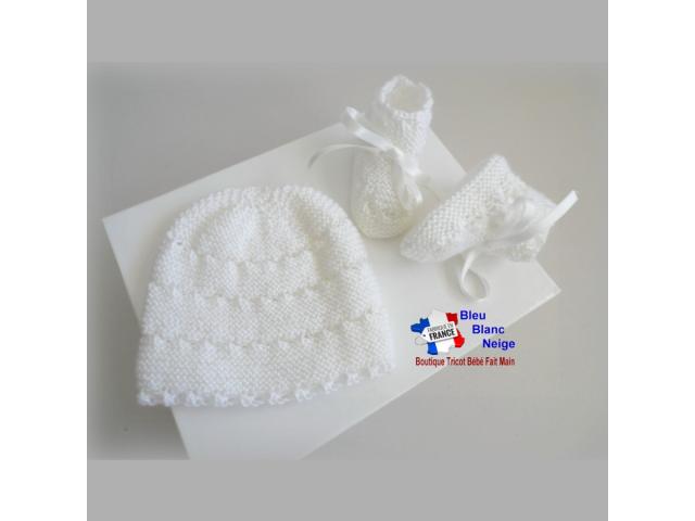 Photo Bonnet et chaussons tricotés main layette bébé Garçon image 6/6