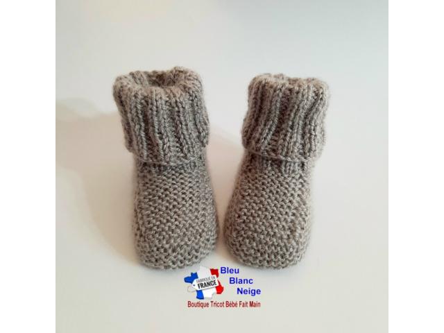 Photo Chaussons à revers côtes layette tricotée main en laine image 6/6