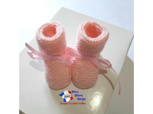 Photo Chaussons tricot bébé mousse à ruban layette bb fait main image 6/6
