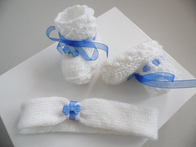 Photo Ensemble bandeau et chaussons bébé tricot laine image 6/6