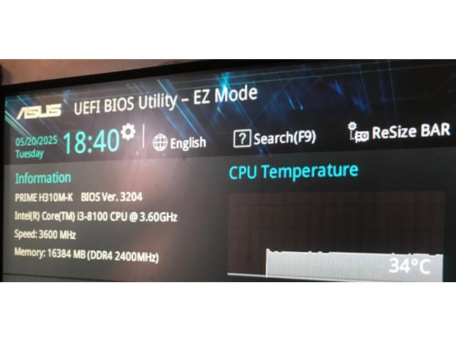 Photo PC BUREAU Windows 11 Home-ASUS H310M-k-Intel core i3 8100 3.6 Ghz image 6/6