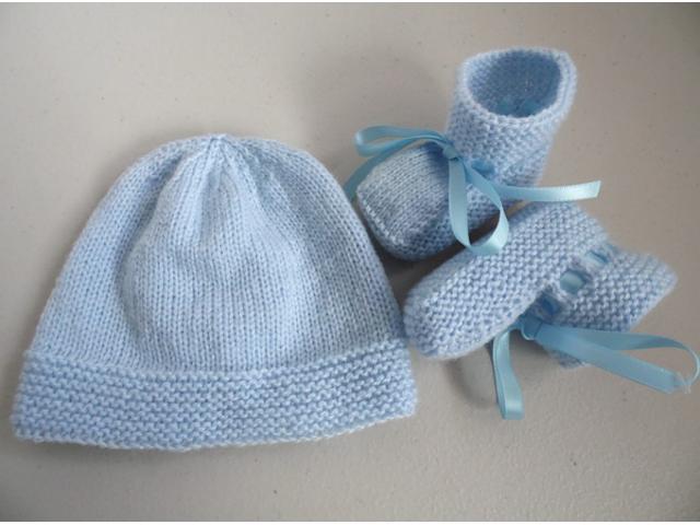 Photo Trousseau bleu naissance tricot laine bébé fait main image 6/6
