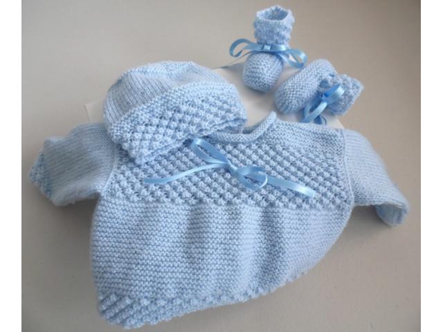 Photo Trousseau bleu naissance tricot laine bébé fait main image 6/6